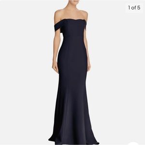 Navy Off The Shoulder Formal Floor Length Evening  Dress | Size 8